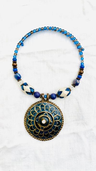 Vintage boho necklace | retro tribal jewellery choker | Tibetan mandala style